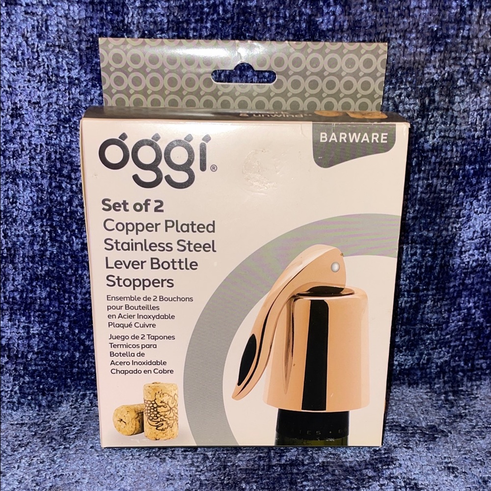 NIB Oggi Copper Plated Bottle Stoppers Set